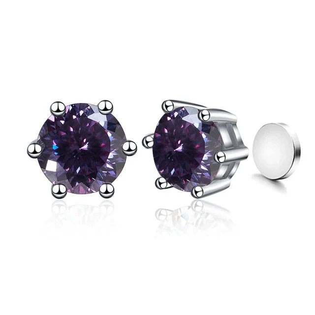 Silver Synthetic Moissanite Round Classic Sixclaw Earrings - Image 20