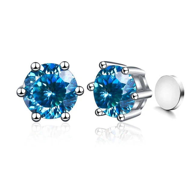 Silver Synthetic Moissanite Round Classic Sixclaw Earrings - Image 21