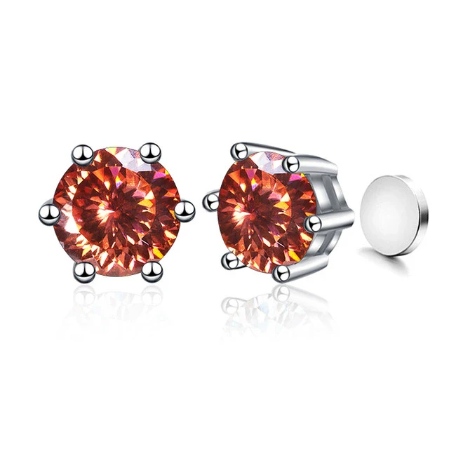 Silver Synthetic Moissanite Round Classic Sixclaw Earrings - Image 23