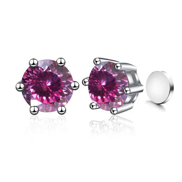 Silver Synthetic Moissanite Round Classic Sixclaw Earrings - Image 24