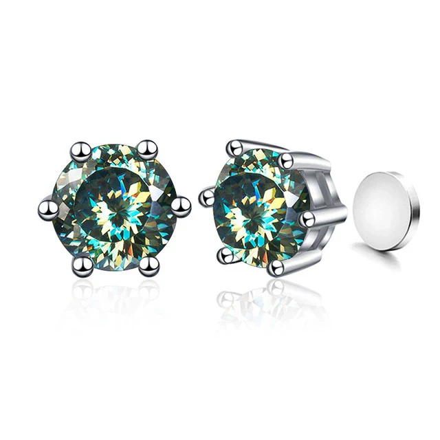 Silver Synthetic Moissanite Round Classic Sixclaw Earrings - Image 25