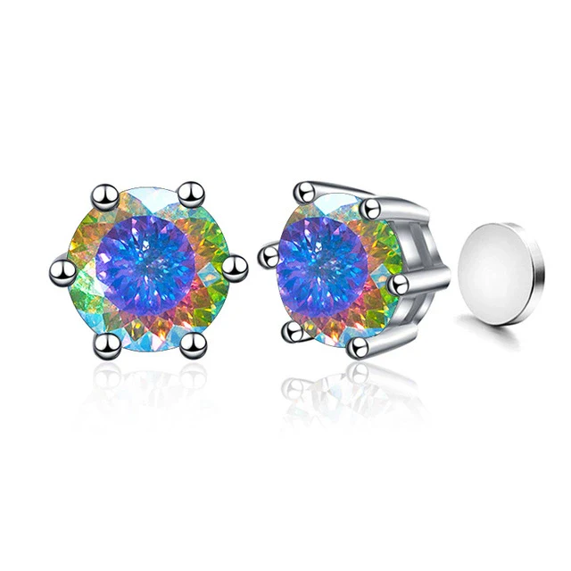 Silver Synthetic Moissanite Round Classic Sixclaw Earrings - Image 29