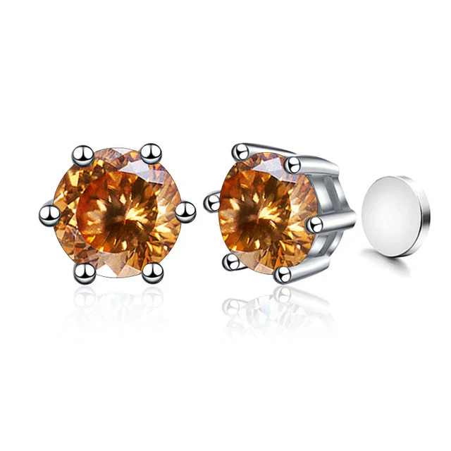 Silver Synthetic Moissanite Round Classic Sixclaw Earrings - Image 34