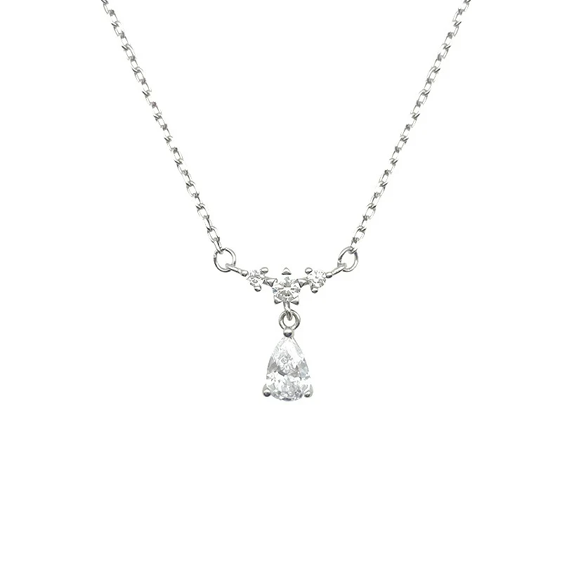 Silver Water Drop Shape Zircon Clavicle Necklace Retro Simple Design - Image 5