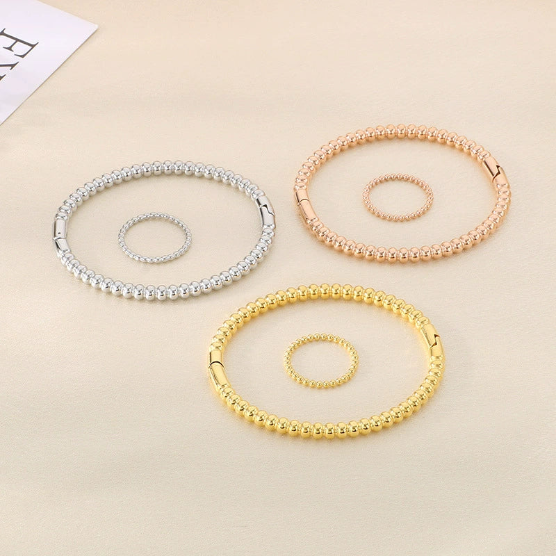 Simple Beads Water Corrugated Geometric Stainless Steel Open Oval Twopiece Ring And Bracelet Jewelry With Electroplating