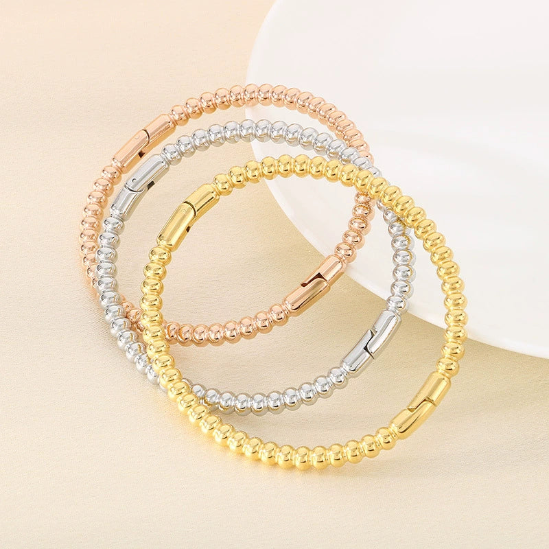 Simple Beads Water Corrugated Geometric Stainless Steel Open Oval Twopiece Ring And Bracelet Jewelry With Electroplating - Image 3
