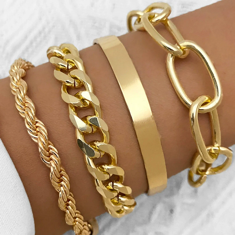 Simple Chain Bracelet Fashion Mix And Match Hollow Jewelry Stacked Wind Crystal Alloy Electroplating Letters Numbers Text Unisex