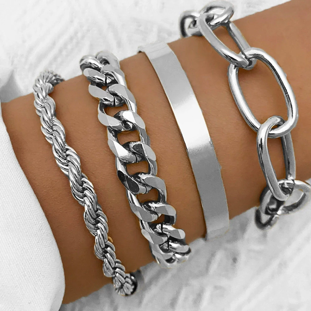 Simple Chain Bracelet Fashion Mix And Match Hollow Jewelry Stacked Wind Crystal Alloy Electroplating Letters Numbers Text Unisex - Image 2