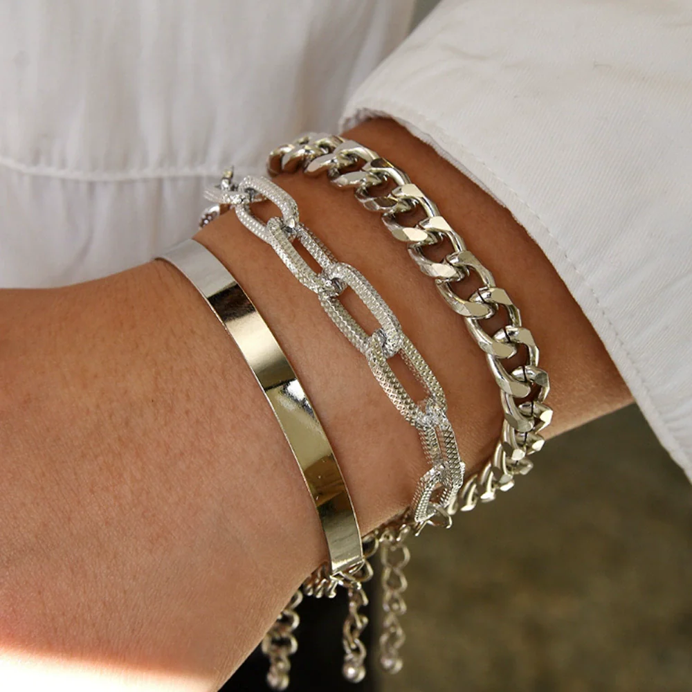 Simple Chain Bracelet Fashion Mix And Match Hollow Jewelry Stacked Wind Crystal Alloy Electroplating Letters Numbers Text Unisex - Image 4