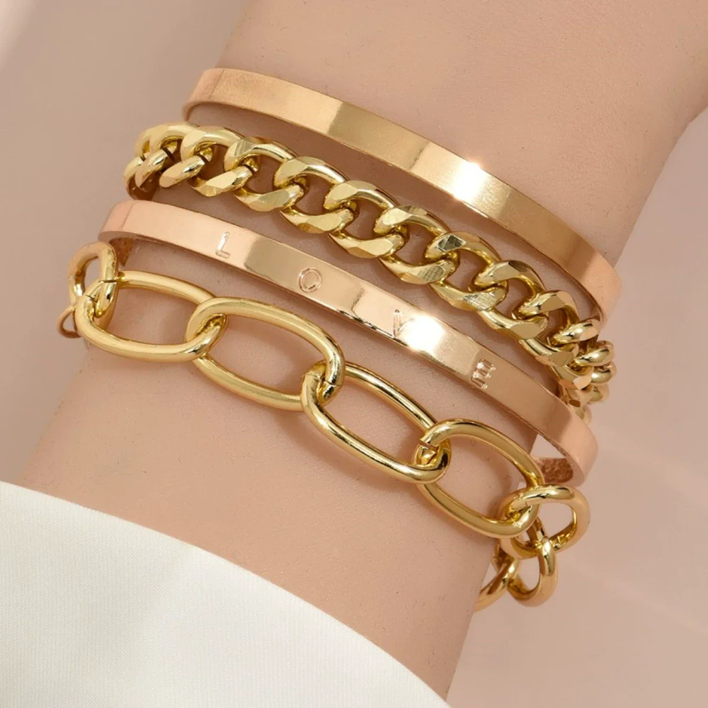 Simple Chain Bracelet Fashion Mix And Match Hollow Jewelry Stacked Wind Crystal Alloy Electroplating Letters Numbers Text Unisex - Image 6