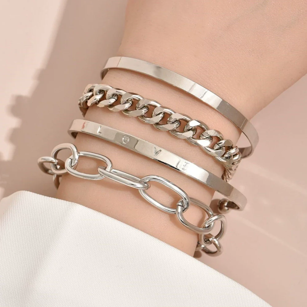 Simple Chain Bracelet Fashion Mix And Match Hollow Jewelry Stacked Wind Crystal Alloy Electroplating Letters Numbers Text Unisex - Image 7