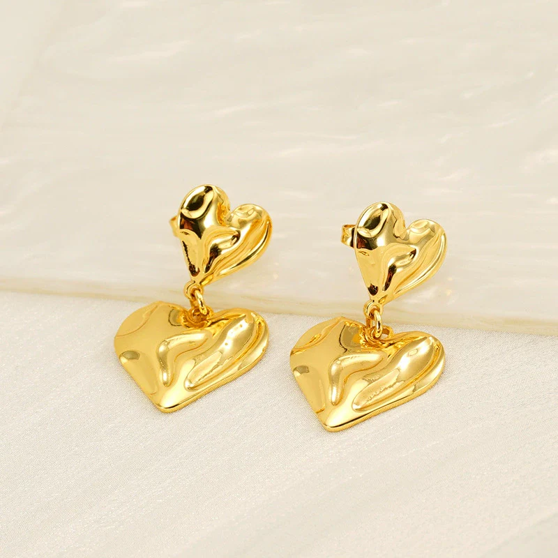 Simple Doublelayer Love Earrings 316L Stainless Steel Electroplated Peach Heart Women's - Image 3