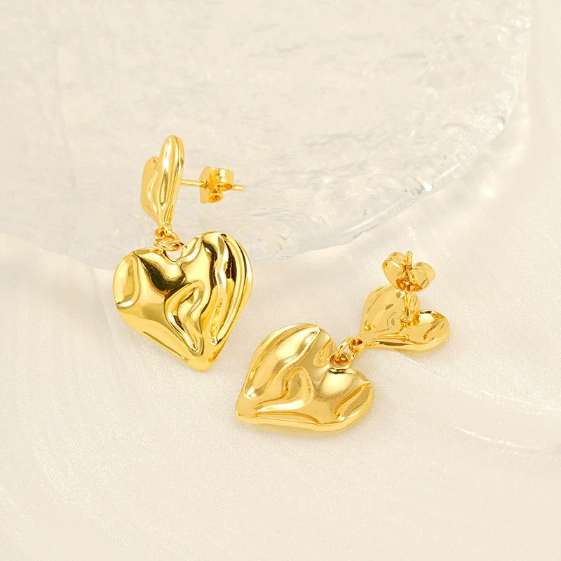 Simple Doublelayer Love Earrings 316L Stainless Steel Electroplated Peach Heart Women's - Image 4