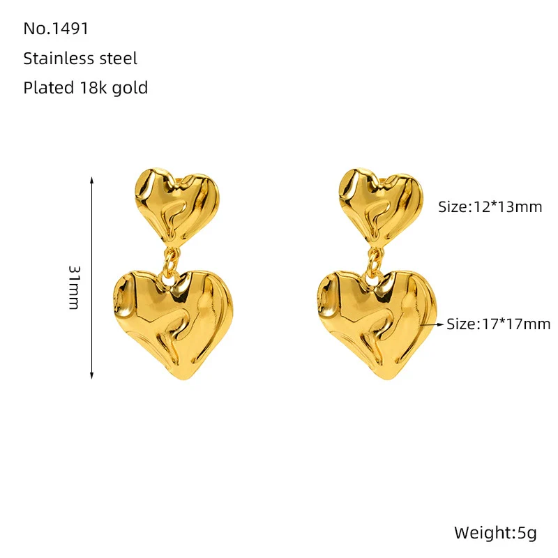 Simple Doublelayer Love Earrings 316L Stainless Steel Electroplated Peach Heart Women's - Image 6