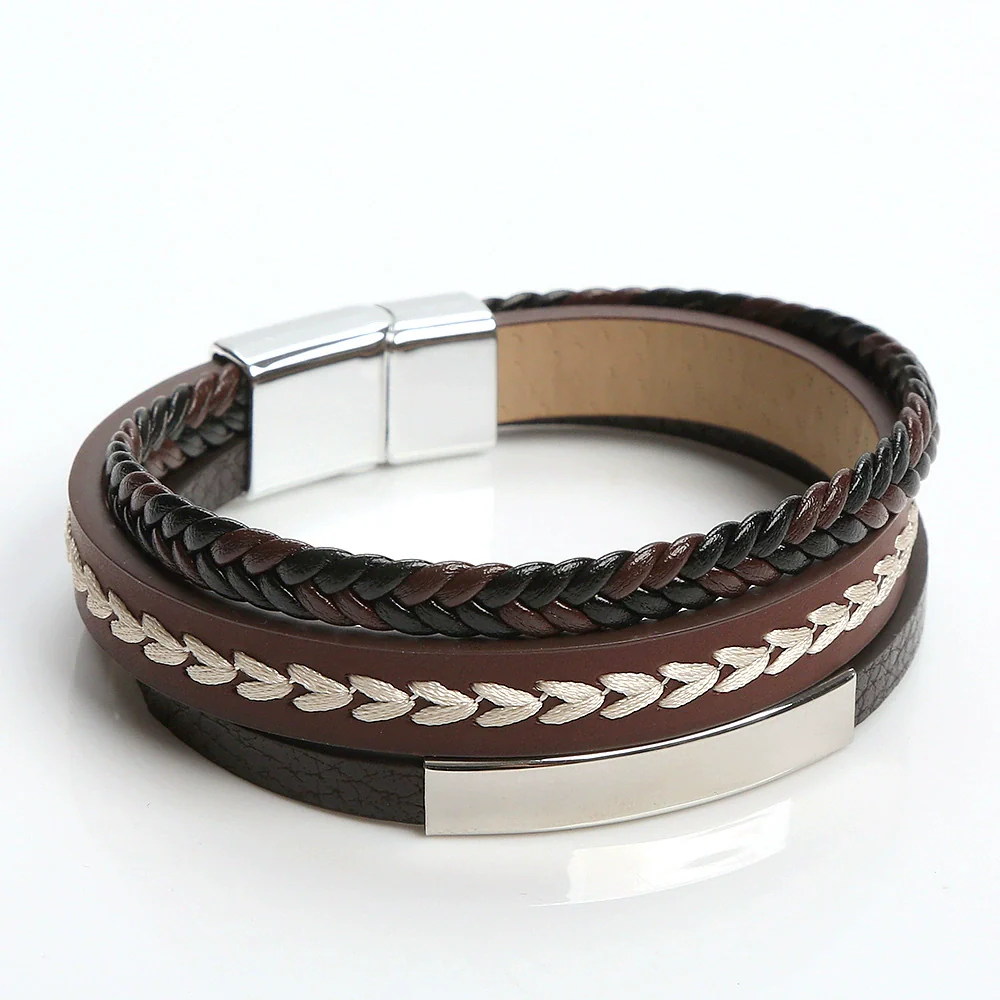 Simple Handwoven Leather Bracelets With Stainless Steel Alloy Buckles Magnetic Material Geometric Style For Men Handmade - Image 4