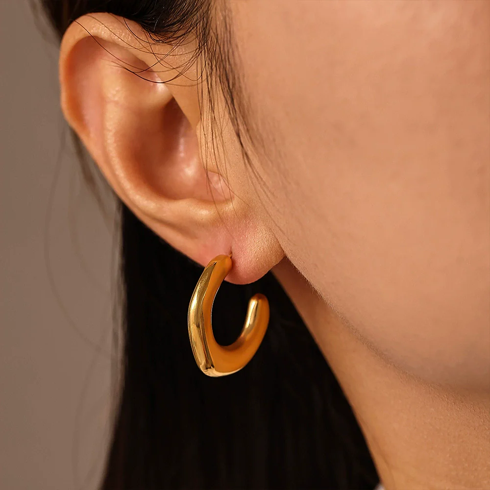 Simple Irregular C Shaped Light Luxury Geometric Stainless Steel Electroplated Casting Women's Earrings - Image 2