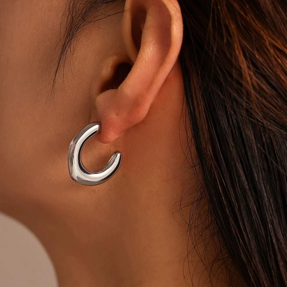 Simple Irregular C Shaped Light Luxury Geometric Stainless Steel Electroplated Casting Women's Earrings - Image 3