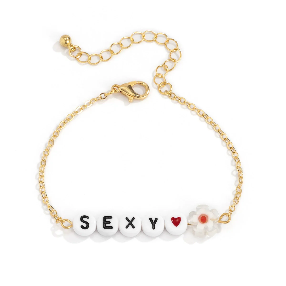 Simple Metal Chain Letter Glass Small Flower Collarbone Necklace Material Fine Copperclad Iron Acrylic Glass Flower Process Electroplating - Image 10