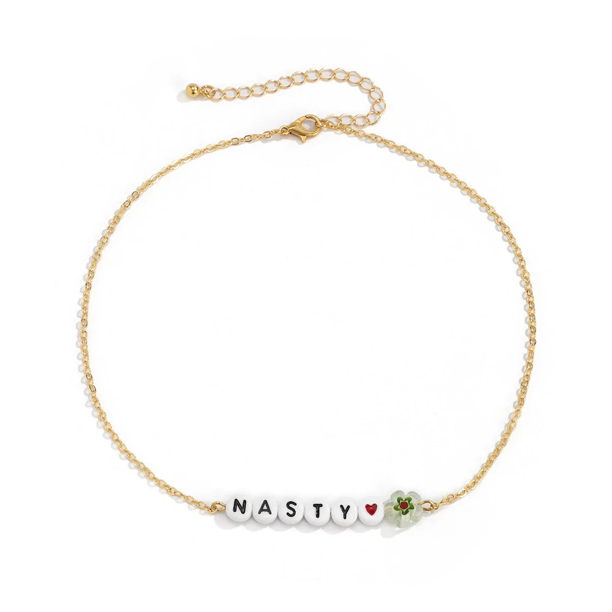 Simple Metal Chain Letter Glass Small Flower Collarbone Necklace Material Fine Copperclad Iron Acrylic Glass Flower Process Electroplating - Image 3