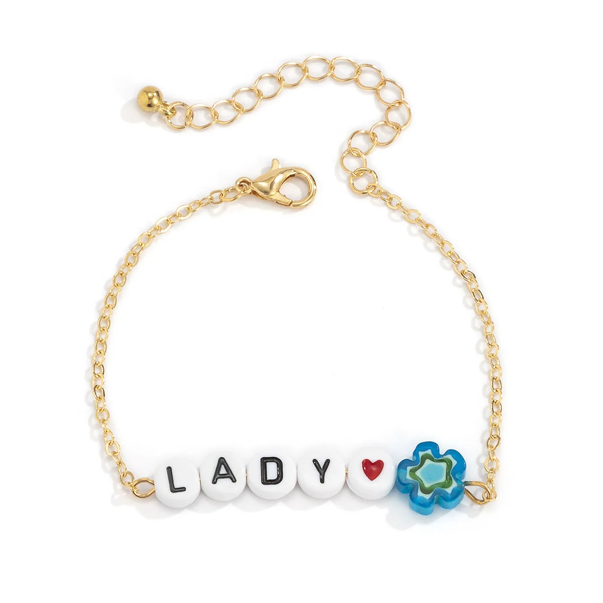 Simple Metal Chain Letter Glass Small Flower Collarbone Necklace Material Fine Copperclad Iron Acrylic Glass Flower Process Electroplating - Image 9