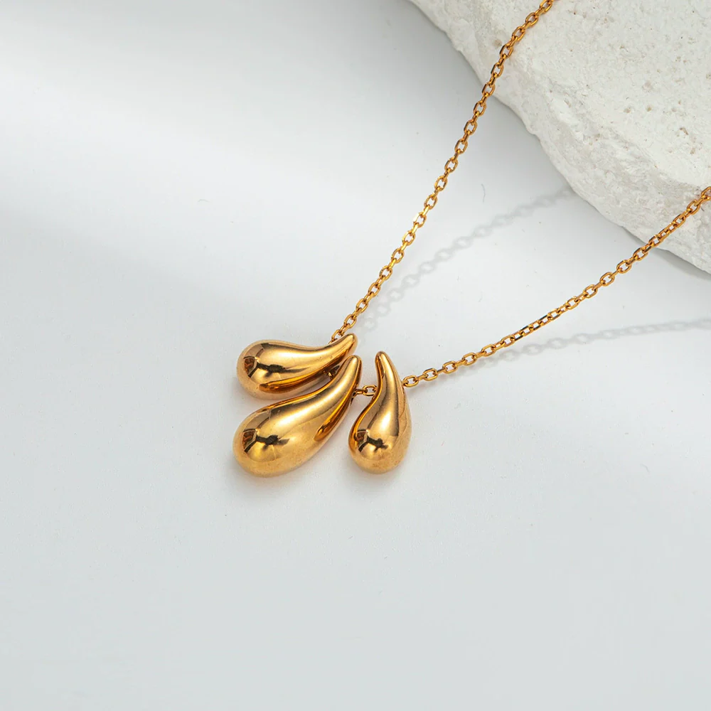 Simple Stainless Steel 14K Gold Plated Drop Earrings And Necklace Set For Women - Image 4