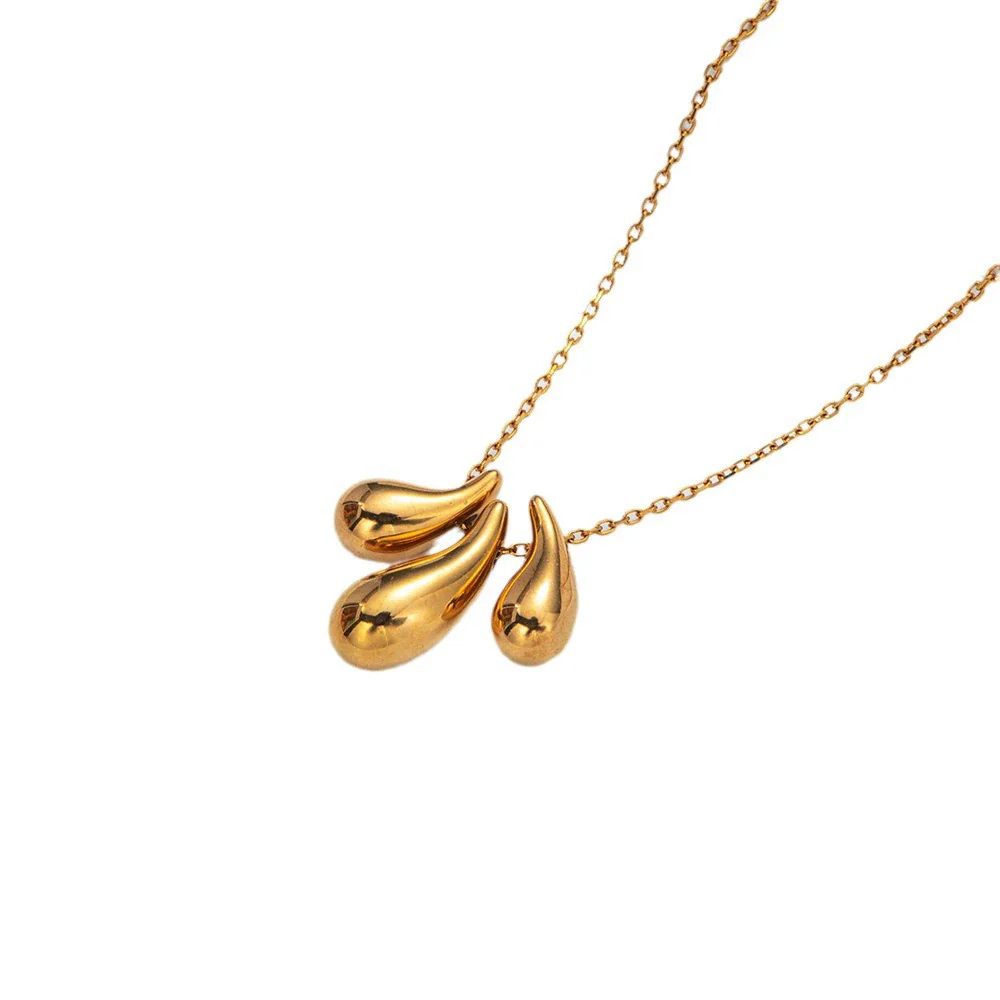 Simple Stainless Steel 14K Gold Plated Drop Earrings And Necklace Set For Women - Image 5