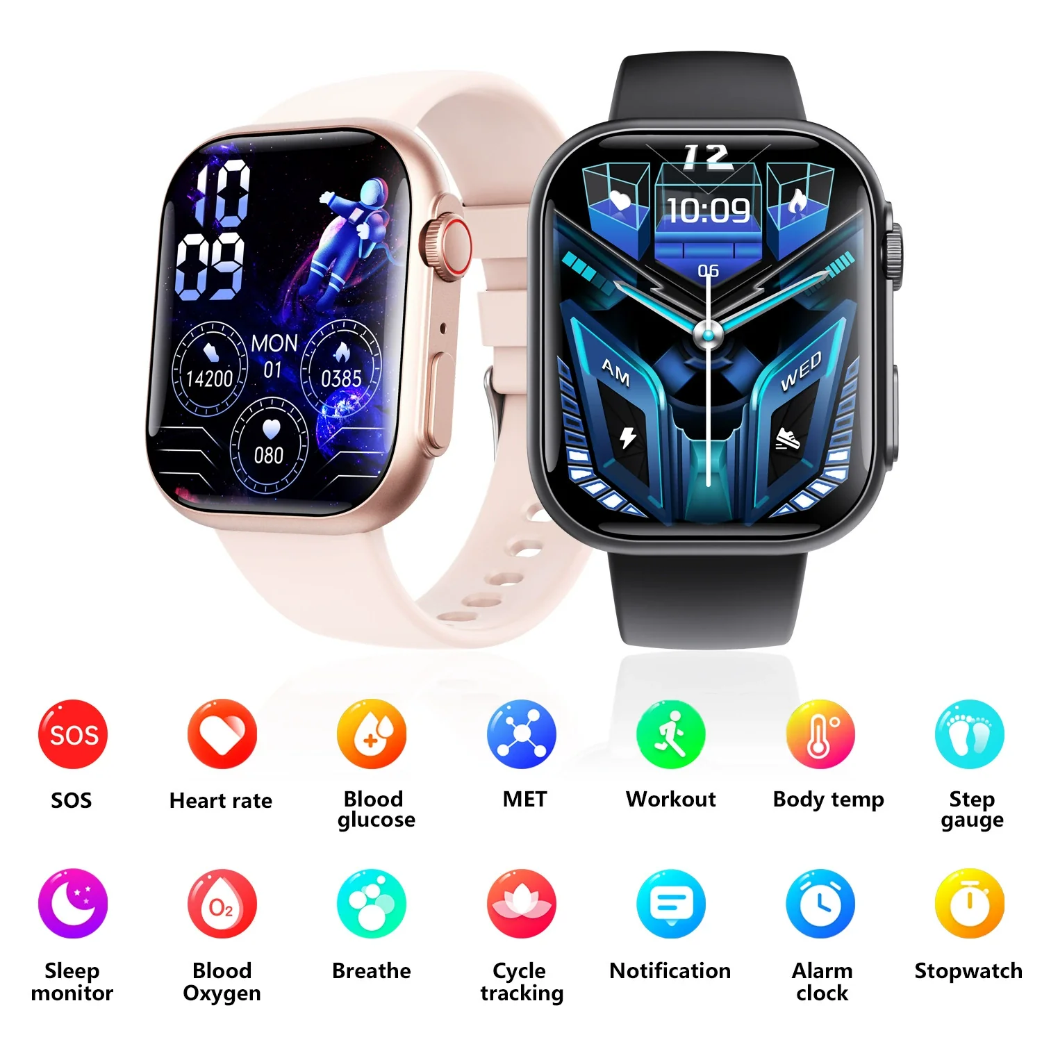 Smart Watch Aluminum Alloy Case Silicone Wrist Strap Square Dial Sporty Style Bluetooth Multitouch Screen For Health Monitoring - Image 2