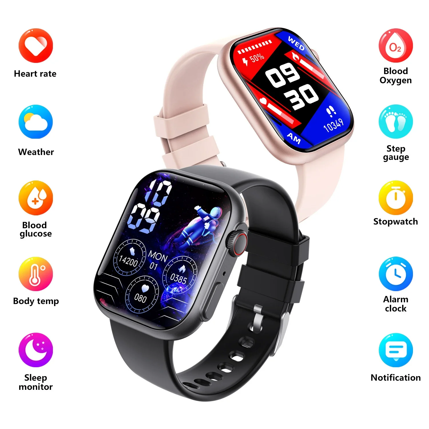 Smart Watch Aluminum Alloy Case Silicone Wrist Strap Square Dial Sporty Style Bluetooth Multitouch Screen For Health Monitoring - Image 3