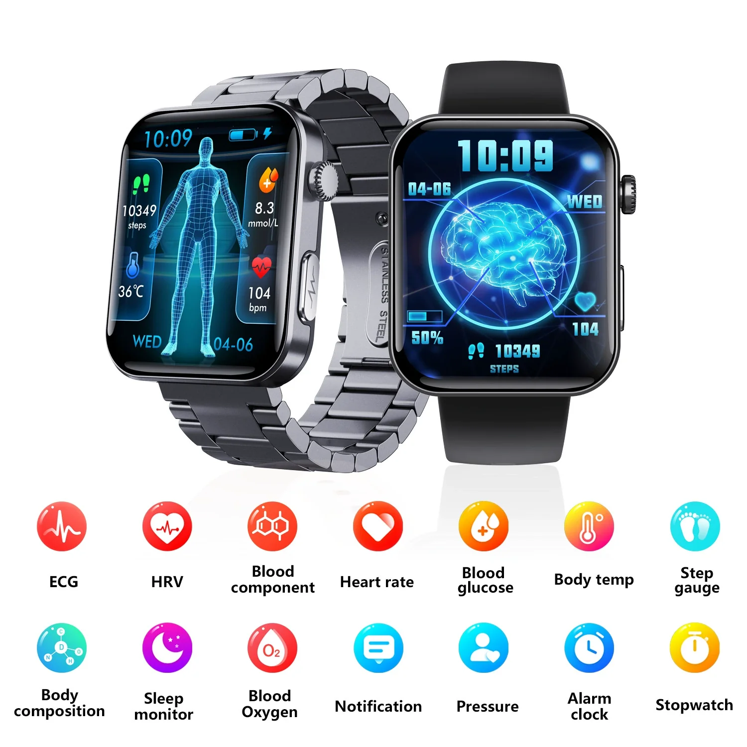 Smart Watch Aluminum Alloy Environmentally Friendly Silicone Square Daily Waterproof Health Monitoring