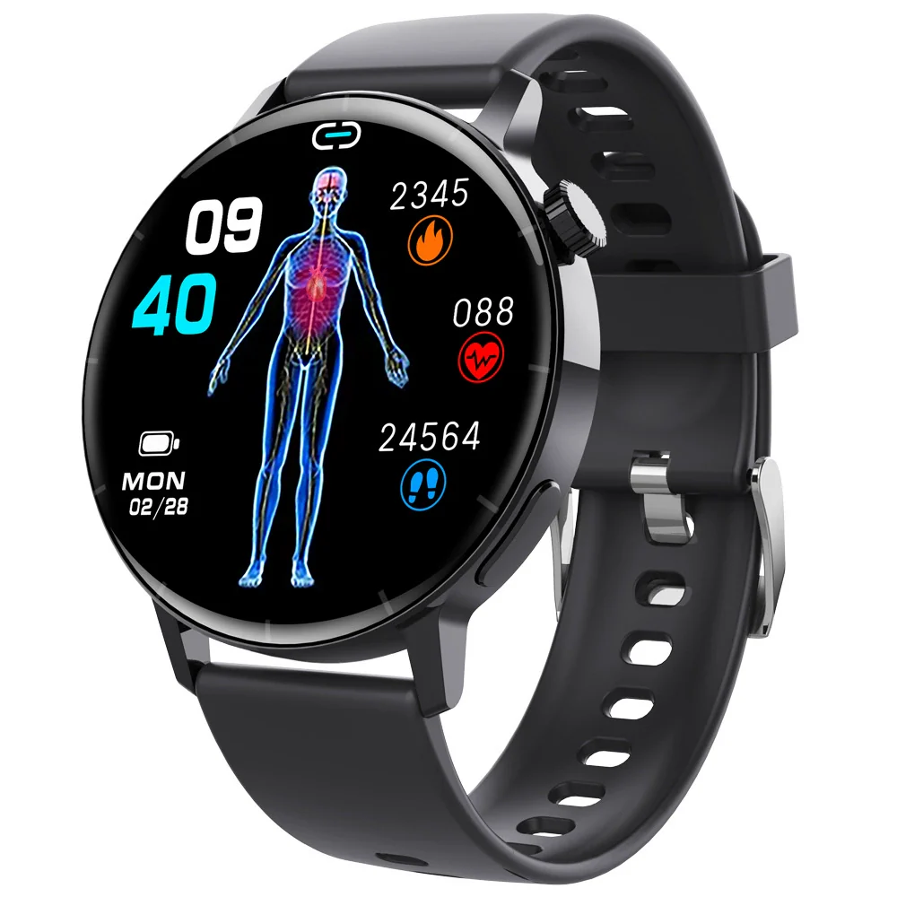 Smart Watch Third Generation Blood Glucose True Blood Oxygen Stress Test Call Exercise Body Temperature Hrv Silicone Wristband Round Dial Sporty Style - Image 3