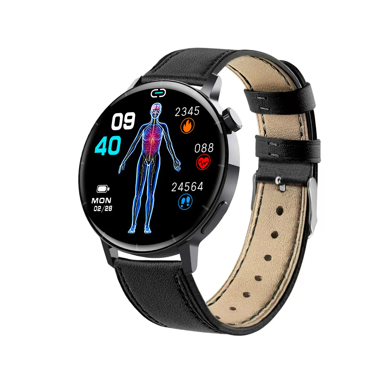 Smart Watch Third Generation Blood Glucose True Blood Oxygen Stress Test Call Exercise Body Temperature Hrv Silicone Wristband Round Dial Sporty Style - Image 4