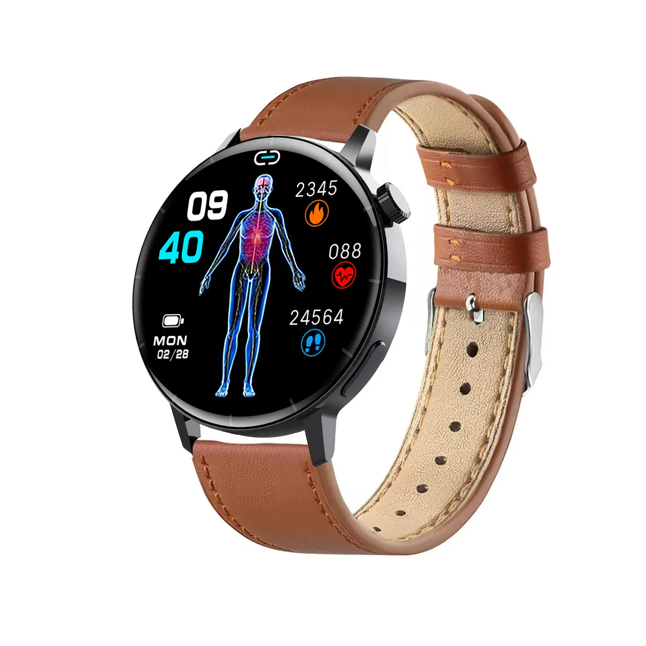 Smart Watch Third Generation Blood Glucose True Blood Oxygen Stress Test Call Exercise Body Temperature Hrv Silicone Wristband Round Dial Sporty Style - Image 5