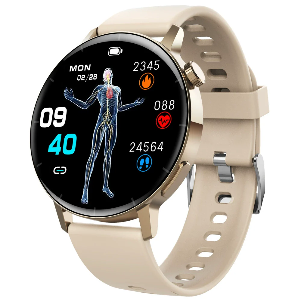 Smart Watch Third Generation Blood Glucose True Blood Oxygen Stress Test Call Exercise Body Temperature Hrv Silicone Wristband Round Dial Sporty Style - Image 8