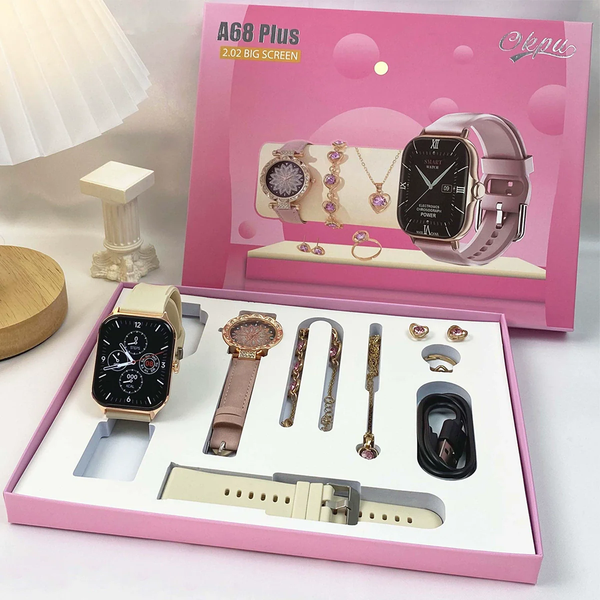 Smart Watch Women Jewelry Alloy Case Stainless Steel Clasp Imitation Leather Strap Round Dial Leisure Style - Image 5