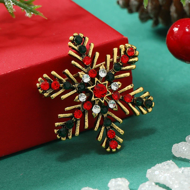 Snowflake And Star Brooch Jewelry For Women Electroplated Colorful Crystal Christmas Gift - Image 3