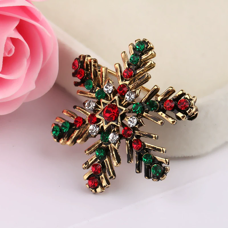 Snowflake And Star Brooch Jewelry For Women Electroplated Colorful Crystal Christmas Gift - Image 6