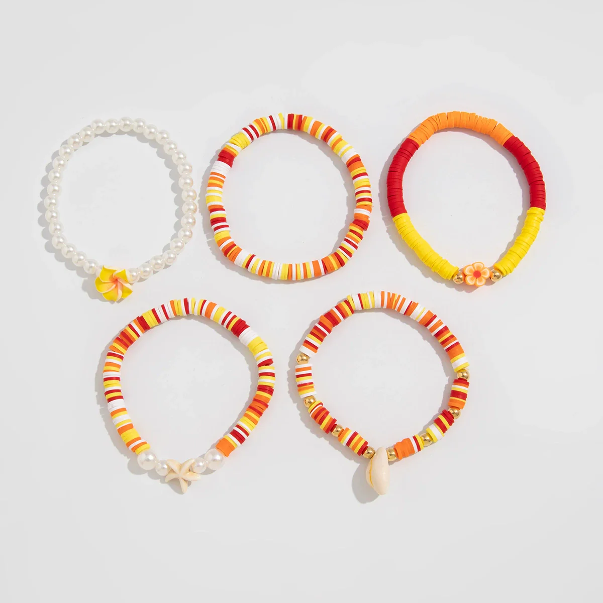 Soft Clay Handmade Fashion Sports Style Minimalist Flower Shell Stacked Bracelet - Image 6