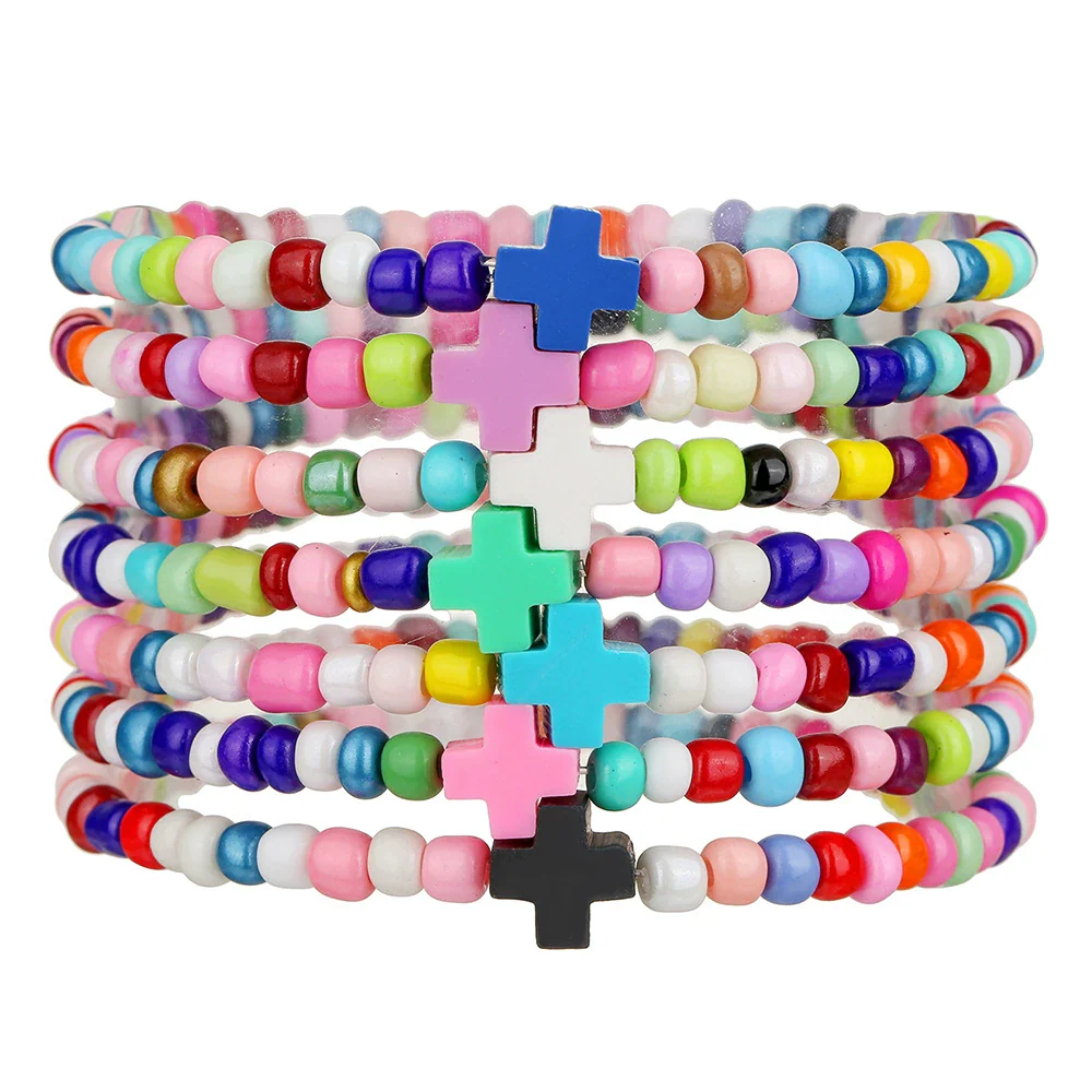 Soft Pottery And Rice Beads Handmade Geometric Cross Bracelet Unisex