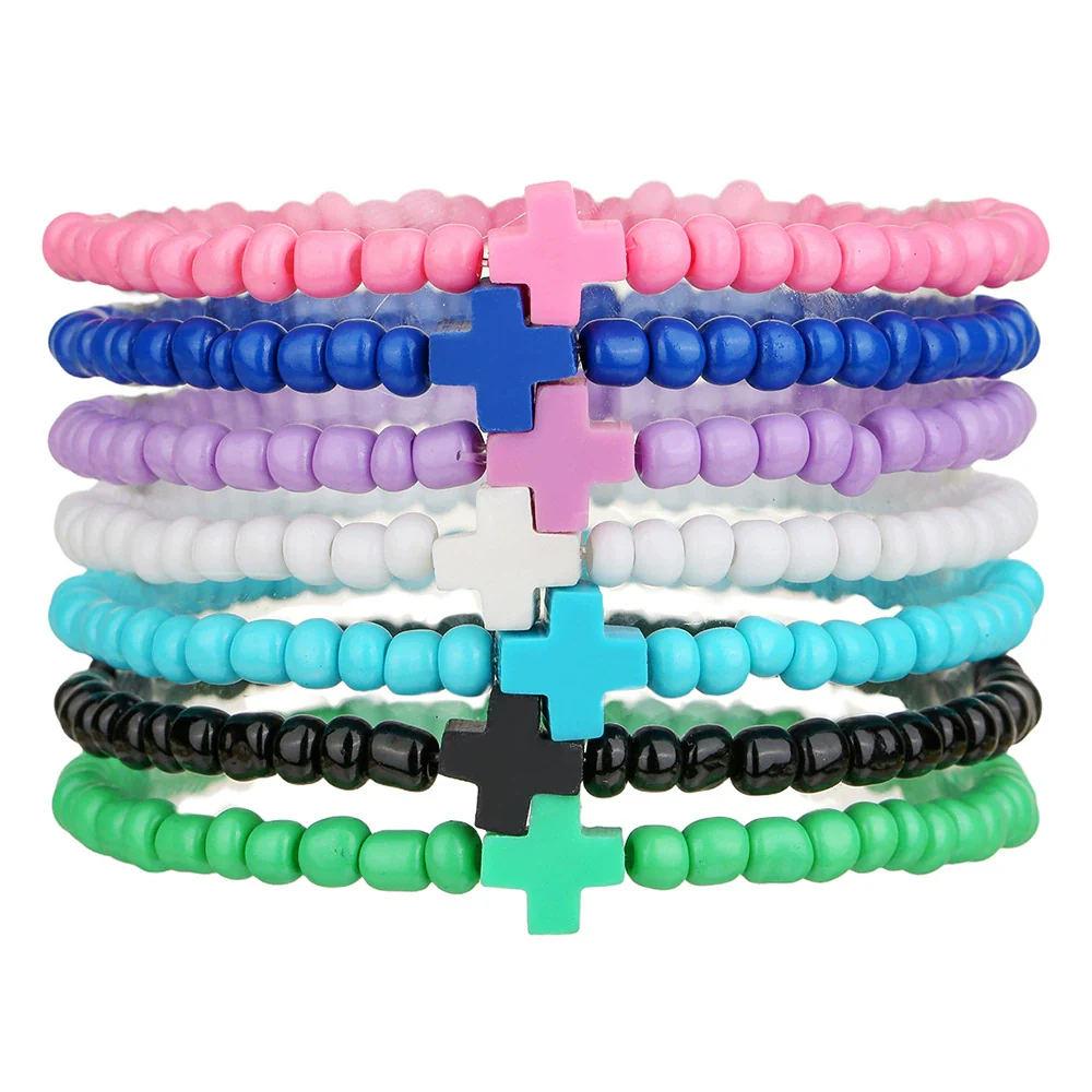 Soft Pottery And Rice Beads Handmade Geometric Cross Bracelet Unisex - Image 5