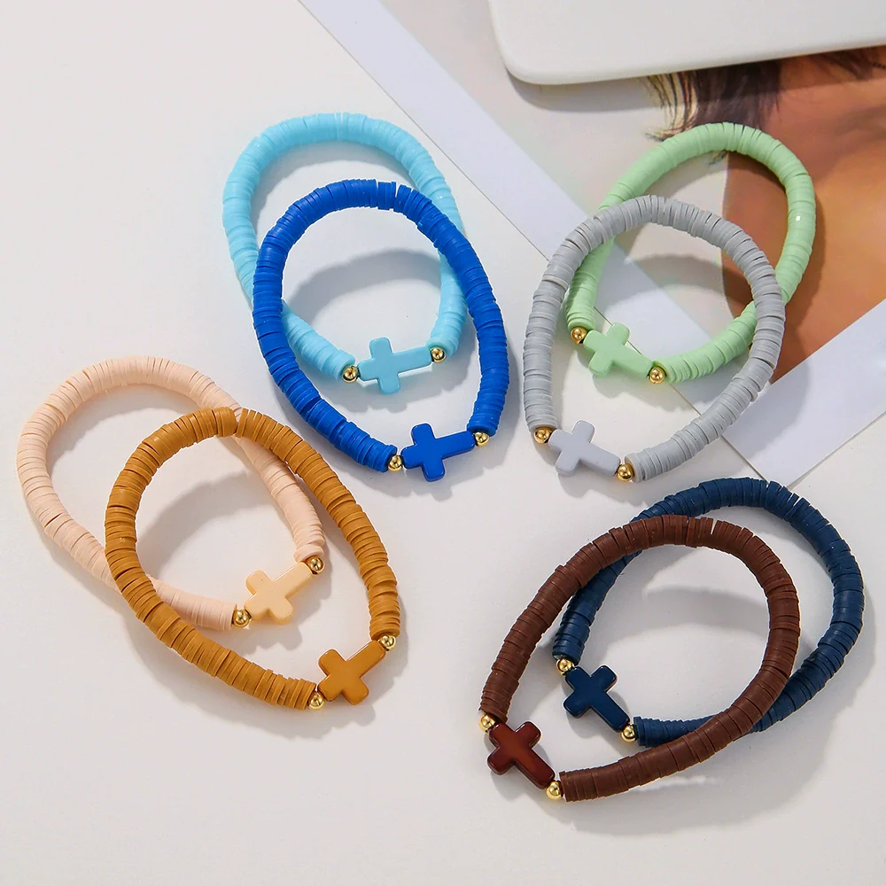 Soft Pottery Bracelet Unisex Bohemian Style Colorful Acrylic Cross Geometric Handmade - Image 3