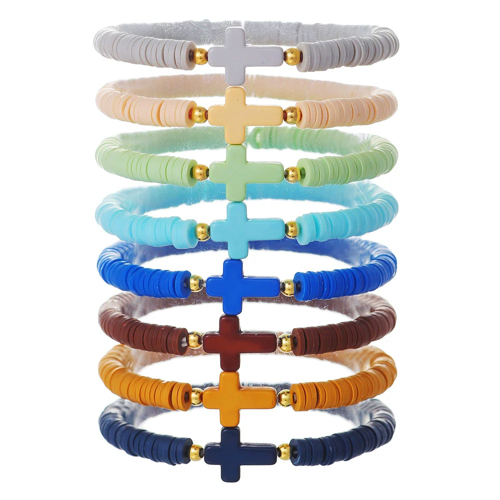 Soft Pottery Pine Stone Cross Handmade Unisex Geometric Bracelet - Image 7
