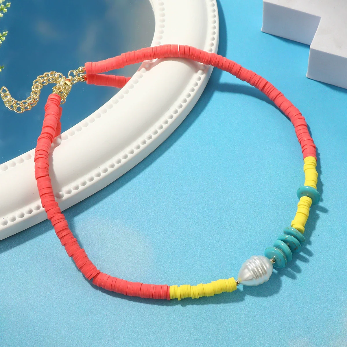 Soft Pottery Turquoise Geometric Women's Necklace - Image 2