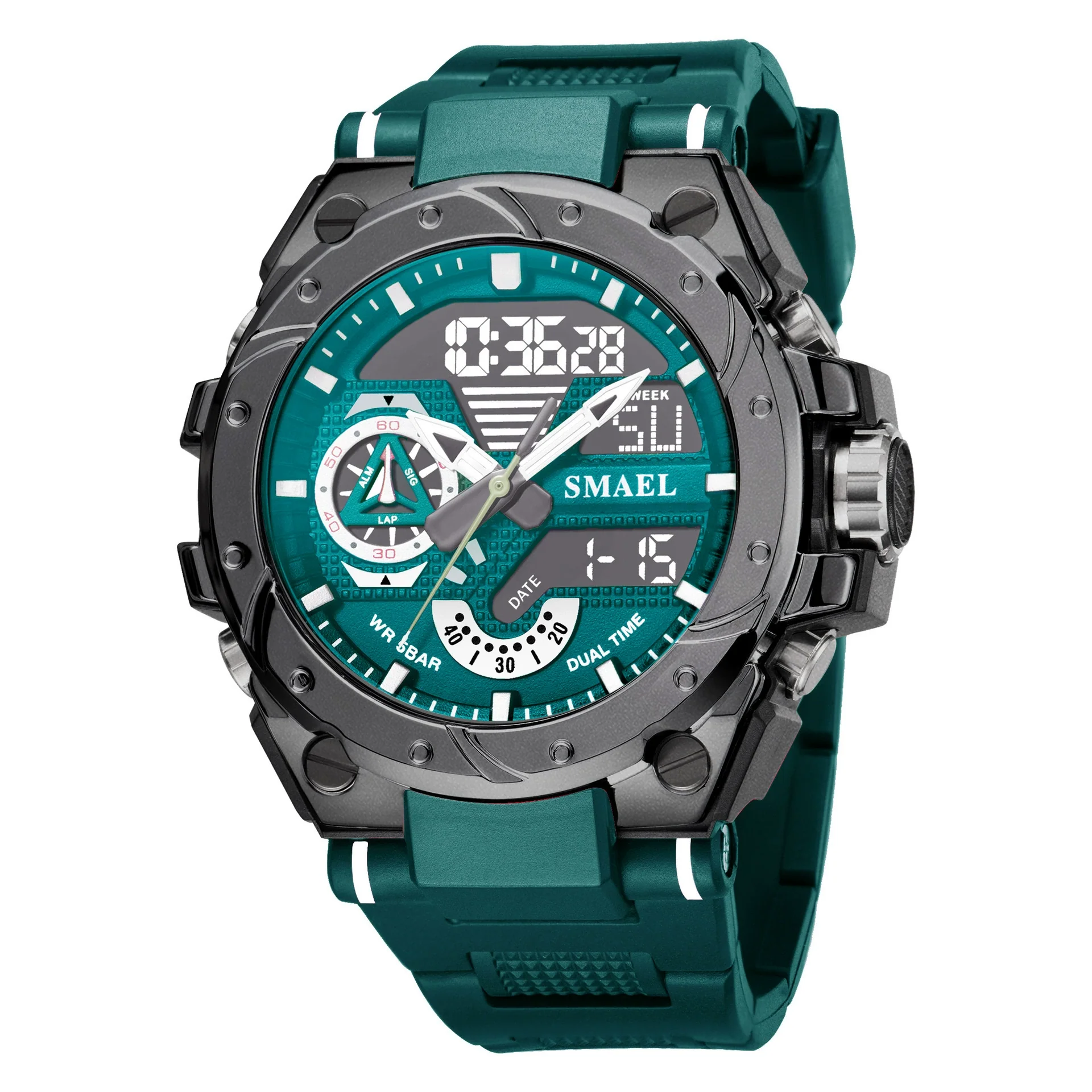 Sports Alloy Watch For Men With Plastic Mirror Round Dial And Pu Strap - Image 4