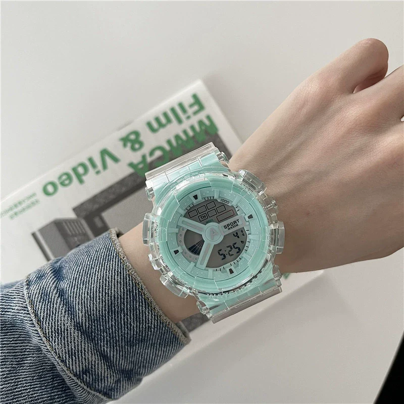 Sports Electronic Watch Plastic And Silicone Material Leisure Style Waterproof Luminous Multifunctional For Men And Women