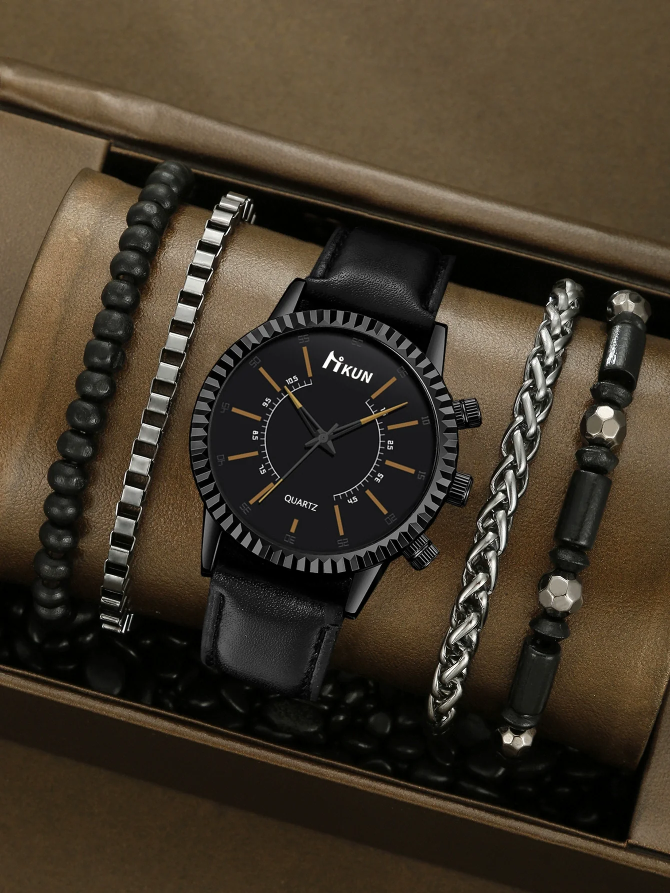Sports Leisure Gear Dial Belt Quartz Watch Beaded Bracelet Alloy Case Imitation Leather Strap Round Dial Fashion Style - Image 14