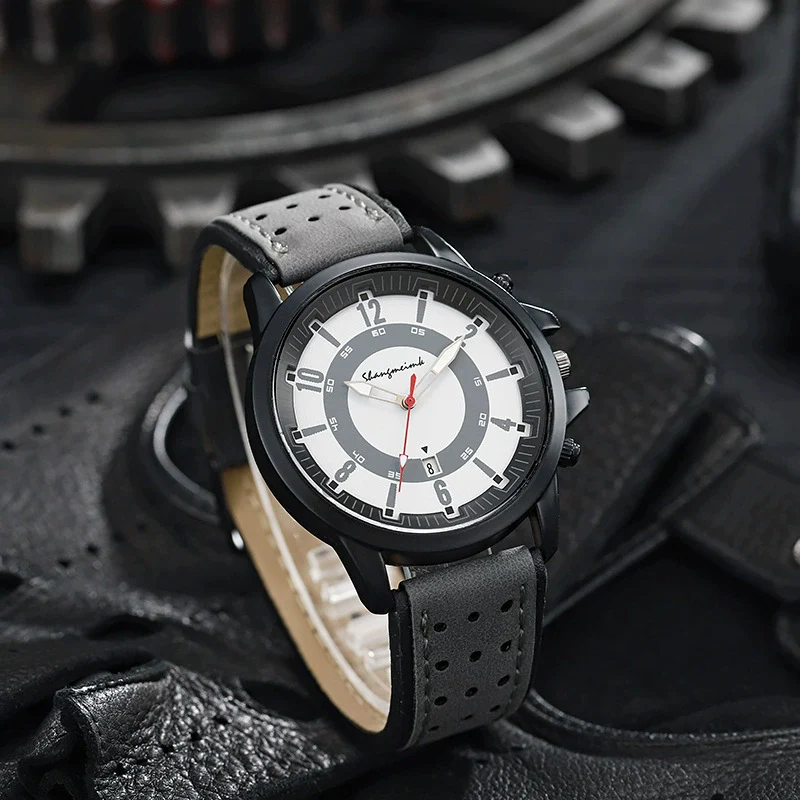 Sports Men's Quartz Watch Alloy Case Imitation Leather Strap Stainless Steel Buckle Round Dial - Image 3