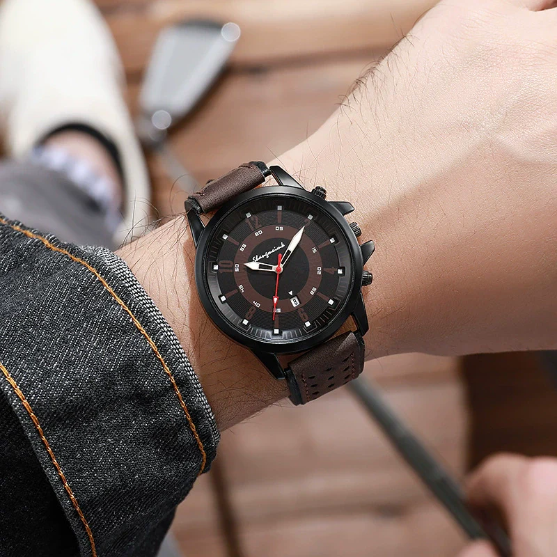 Sports Men's Quartz Watch Alloy Case Imitation Leather Strap Stainless Steel Buckle Round Dial - Image 4