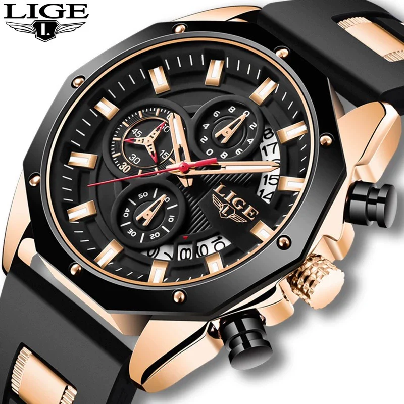 Sports Quartz Watch Alloy Case Silicone Strap Stainless Steel Clasp Round Dial For Adults