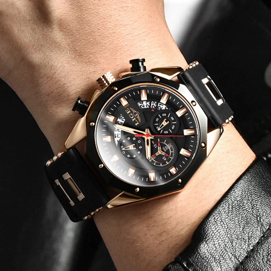 Sports Quartz Watch Alloy Case Silicone Strap Stainless Steel Clasp Round Dial For Adults - Image 3