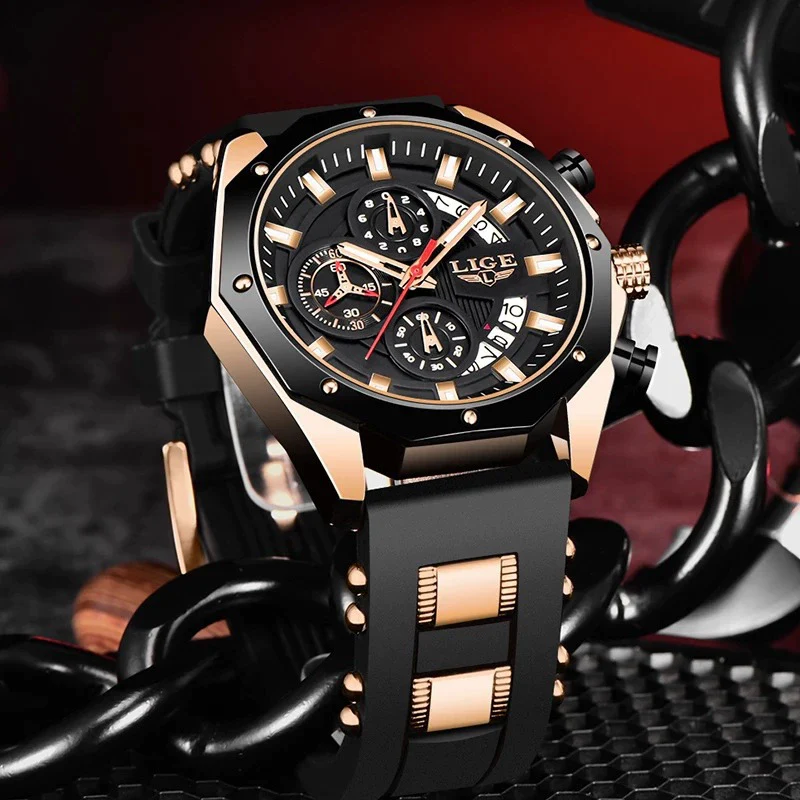 Sports Quartz Watch Alloy Case Silicone Strap Stainless Steel Clasp Round Dial For Adults - Image 4